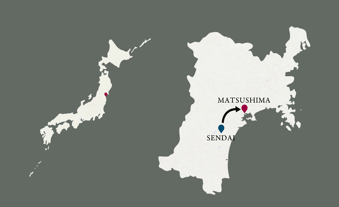 Map showing the route from Tokyo to Matsushima